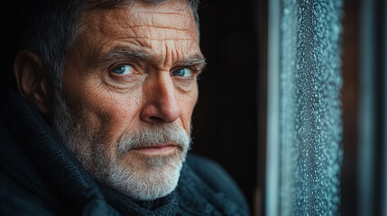 Elderly Man Reflecting by a Window