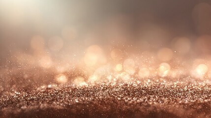 Shimmering rose gold glitter texture with bokeh lights, ideal for festive backgrounds