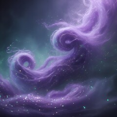 Mystical swirling wavy dark gradient purple thick mist with glowing particles, magical atmosphere, dark fantasy background copy space fantasy