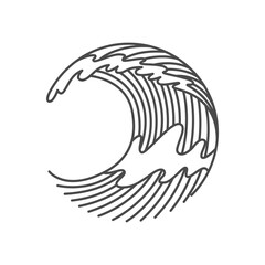 Oriental waves icon japan. Stylized ocean wave curl, japan style tsunami, sea swirl graphic. Oceanic water asian decorative ornamental splashes element. Sea wave line art vector illustration