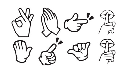 Hand Gesture Icon Set. Peace, Love, Clap, Finger Sign, and Symbolic Hand Poses. Victor illustration eps 10