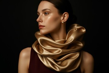 Elegant Woman in Satin Scarf, High Fashion Beauty