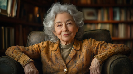 Smiling Senior Woman Relaxing at Home 