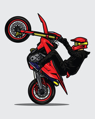 Vector illustration of a motorcyclist doing a wheelie