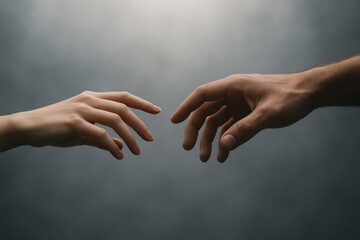 Hands Reaching with Tension, Artistic Connection in Soft Light