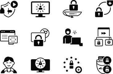 A collection of security icons depicting digital protection