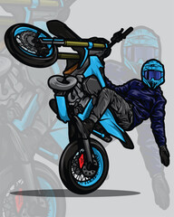 Vector illustration of a motorcyclist doing a wheelie