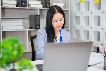 Accountant woman working on financial investment on calculator, calculation, business growth...