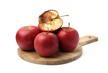 Spoiled apple and good ones isolated on white