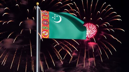 National flag independence state Turkmenistan, background fireworks. AI Generative