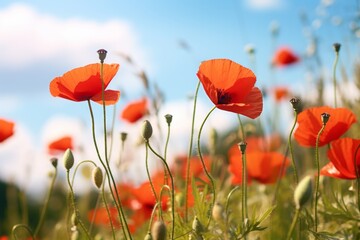 Red poppies flowers in the field