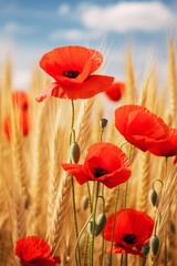 Red poppies flowers in the field