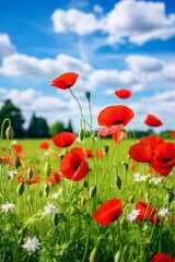 Fototapeta premium Red poppies flowers in the field