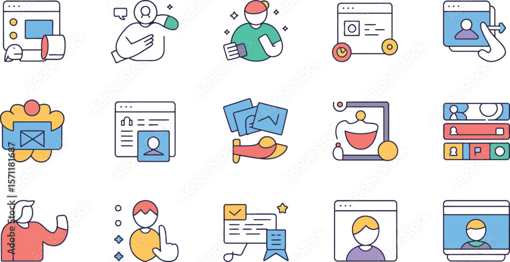Poster collection of colorful user interface icons