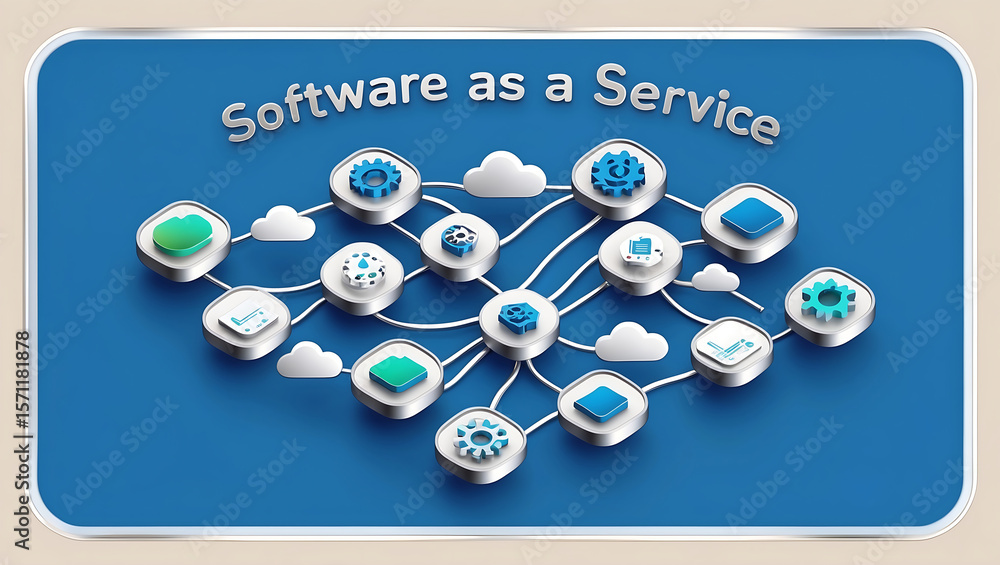 Aufkleber software as a service diagram illustrating cloud computing and connected digital solutions
