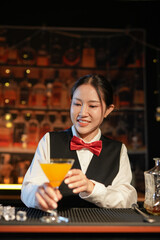  Professional female bartender preparing alcoholic drinks in a bar