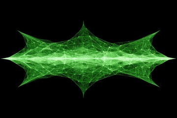 Abstract green, interconnected network,  symmetrical form on black background