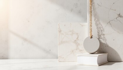 Elegant marble surface featuring decorative elements with warm sunlight creating a serene atmosphere