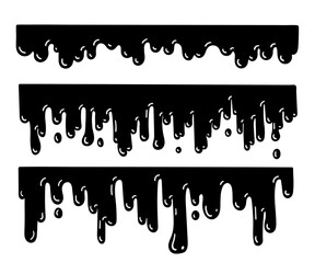 melted honey, syrup, oil horizontal borders collection. Dripping honey set dessert cafe menu bakery
