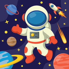 Cute Astronaut Floating In Space Cartoon Vector Icon Illustration. Technology Science Icon Concept Isolated Premium Vector. Flat Cartoon Style.