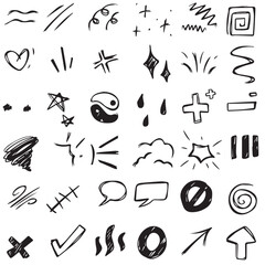 hand drawn icon set about symbols. cute and adorable symbol doodles. black and white hand drawn icons. black and white doodles about signs and symbols. set 2