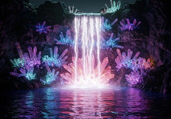 Fototapeta premium Mystical waterfall cascading into a crystal-lined pool