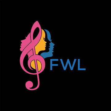 FWL "Colorful Female Silhouettes with Treble Clef Music Symbol on Black Background &ndash; FWL Later Logo, Empowerment, Diversity & Art Concept"
