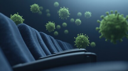 Airborne particles in empty cinema seats representing transmission risk in enclosed public space