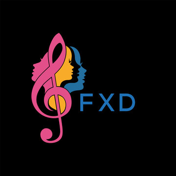 FXD "Colorful Female Silhouettes with Treble Clef Music Symbol on Black Background &ndash; FXD Later Logo, Empowerment, Diversity & Art Concept"
