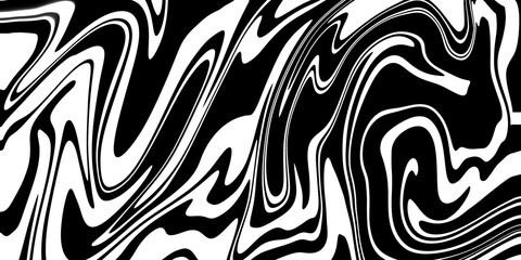 Abstract black and white liquid swirl pattern. High-contrast marble texture with wavy fluid shapes. Ideal for backgrounds, textiles, posters, packaging, and modern branding