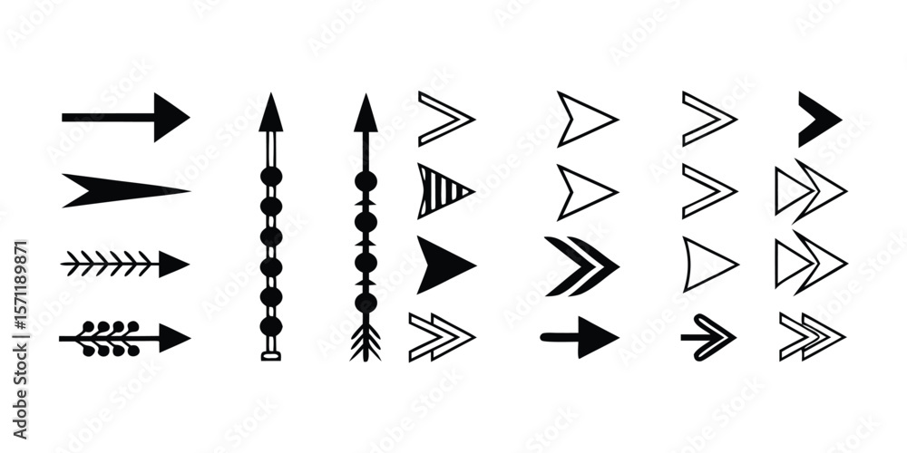 Poster a collection of diverse black arrow icons possibly for web design or user interface elements with a 