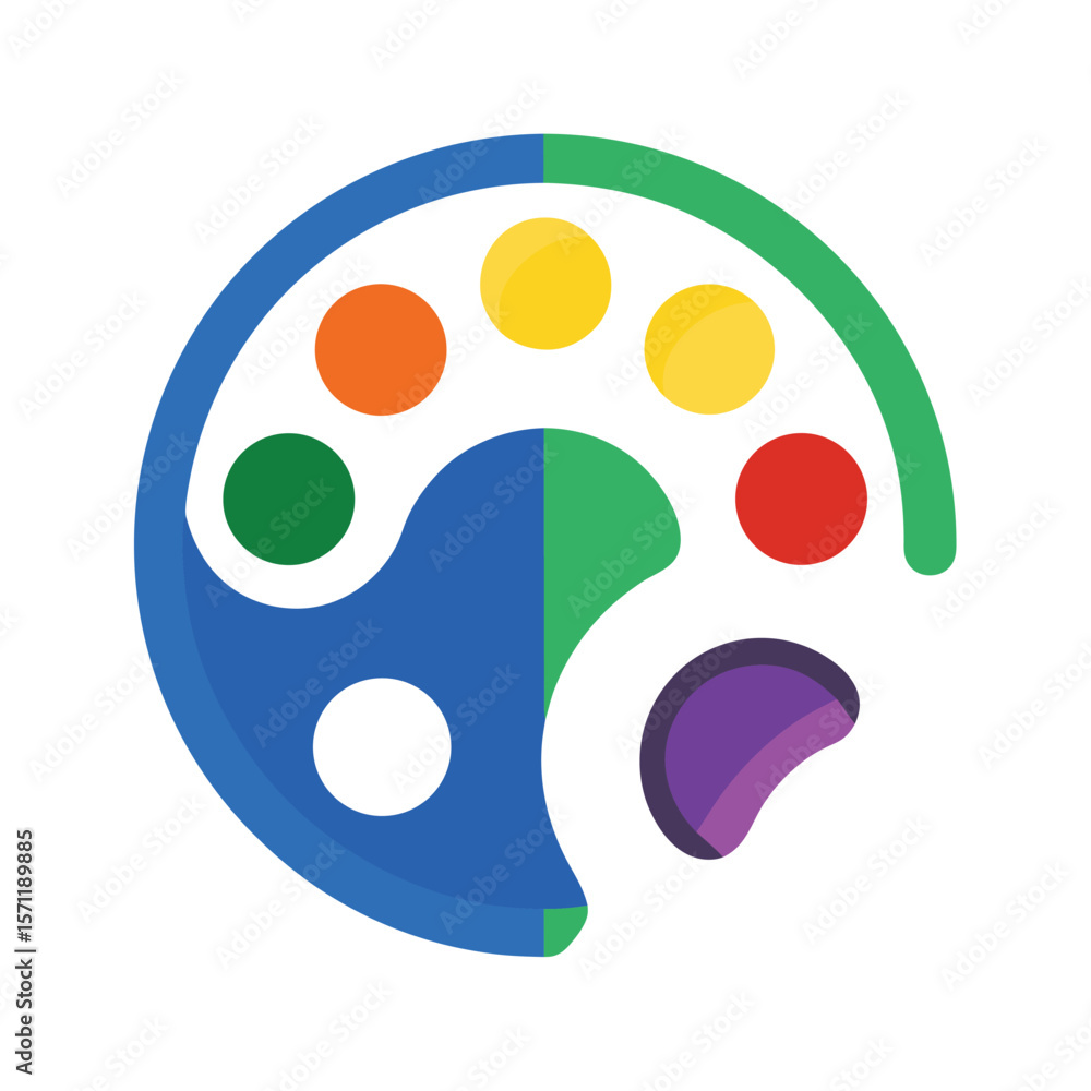 Poster abstract circular logo with colorful dots and curved shapes symbolizing creativity and diversity