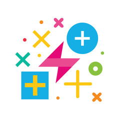 Fototapeta premium Playful abstract geometric shapes with plus signs and colorful dots