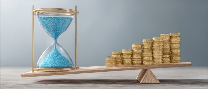 The hourglass balancing time and money for effective financial decision-making. - Powered by Adobe