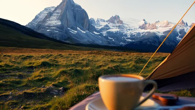 Camping breakfast with fitz roy massif view
