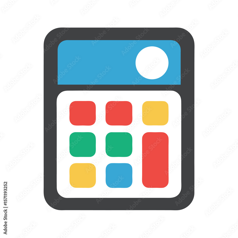 Poster modern flat design calculator icon with colorful buttons and digital display