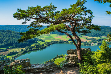 View from the Houbirg in Middle Franconia down to the Happurg Reservoir