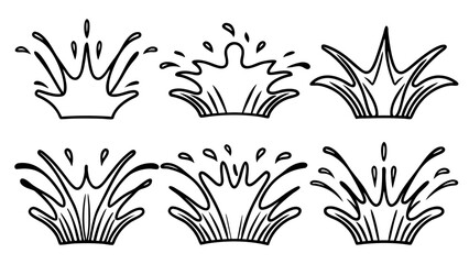 set of water splashing line art