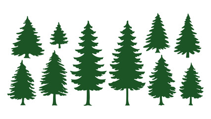 A row of evergreen tree silhouettes in various sizes