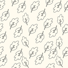 Oak leaves outline seamless pattern. Forest foliage coloring paper for fabric