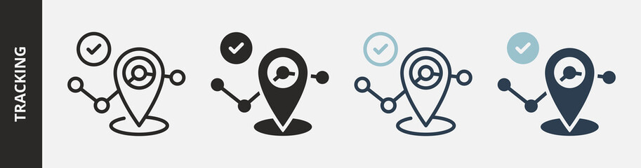 Tracking Icon Set Multiple Style Collection. Contains Outline, Glyph, Outline Blue and Glyph Blue Style Icons