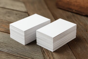 Image of empty business cards on a wooden table ID template Mockup for business cards