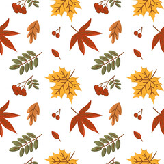 Autumn seamless background. Branches, leaves, berries for textile, home decor, fabric, wallpaper, poster design, wrapping paper, print.