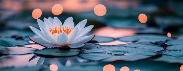 The idea of a lily floral abstract background comes to life with a stunning pink lotus flower floating peacefully on water, accompanied by a subtle bokeh effect