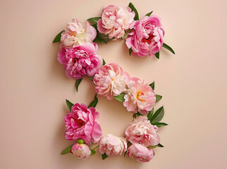 Beautiful natural pink peonies on a pastel beige background