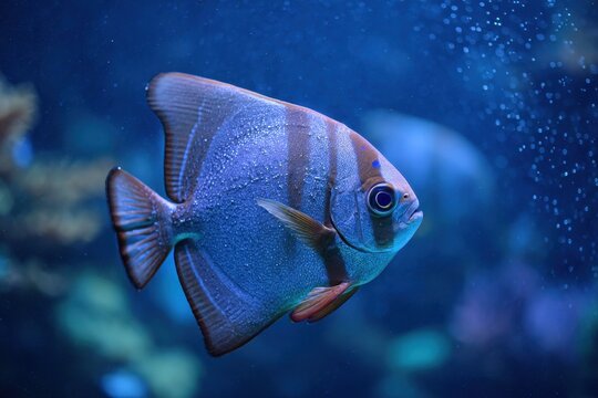 A batfish gliding through blue waters