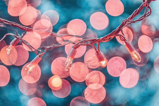 Warm pink string lights against bokeh