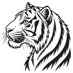 Fototapeta premium Tiger Head Line Art – Wild Animal Silhouette Vector