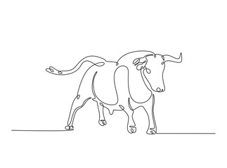 Wild bull in single outline illustration. Continuous line art drawing of bison, bull, buffalo.