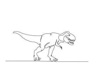 Raptor dinosaur in single outline illustration. Continuous line art drawing of angry raptor.